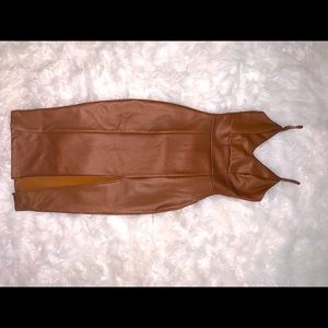Brown faux leather fitted dress